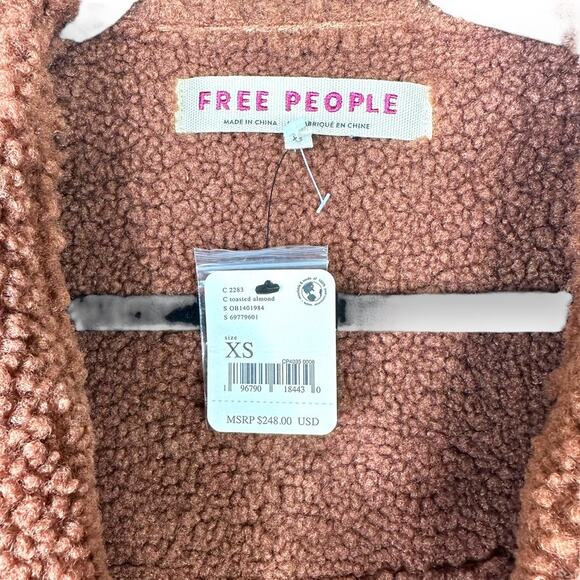 Free People NWT Diogo Toasted Almond Brown Sherpa Faux Suede Relaxed Fit Coat - Picture 9 of 11